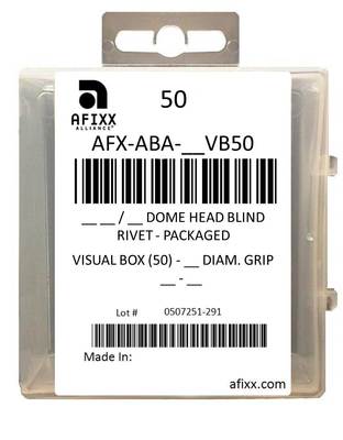 AFX-ABA54-VB50 Aluminum/Aluminum 5/32" Open End Dome Head - Visual Box